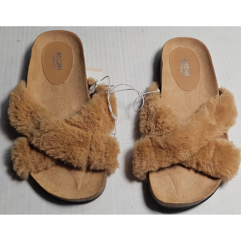 Mossimo Supply Co Bella Faux Fur Slides Tan Women's Size 7.5 Slip On Sandals New